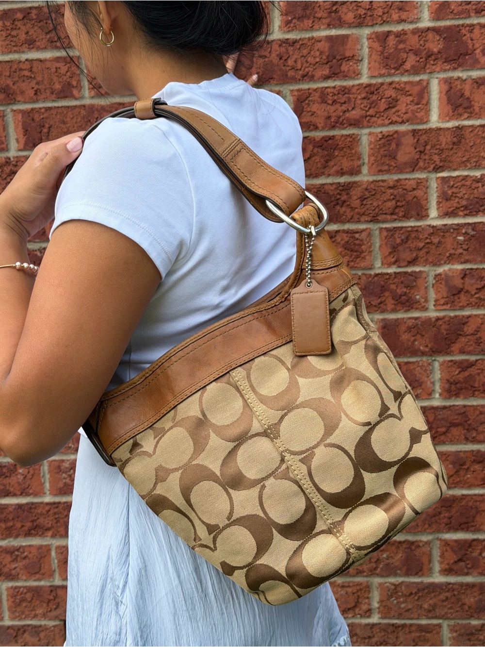 Coach Tan and Brown Canvas Shoulder Bag